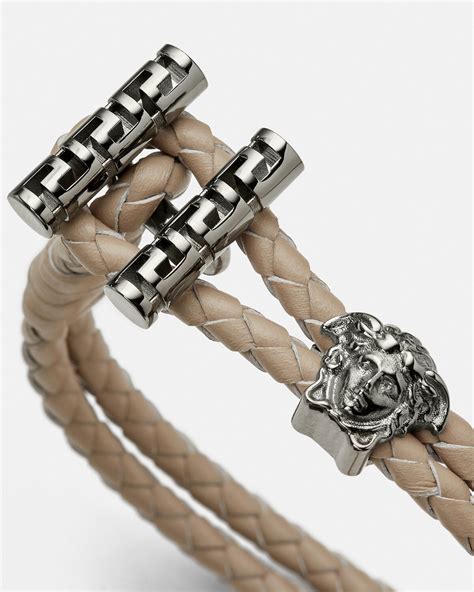 faux bracelet versace|Versace braided leather charm bracelet.